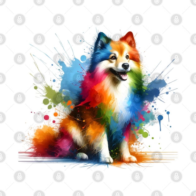 Playful Icelandic Sheepdog in Vivid Splash Art Style by ArtRUs