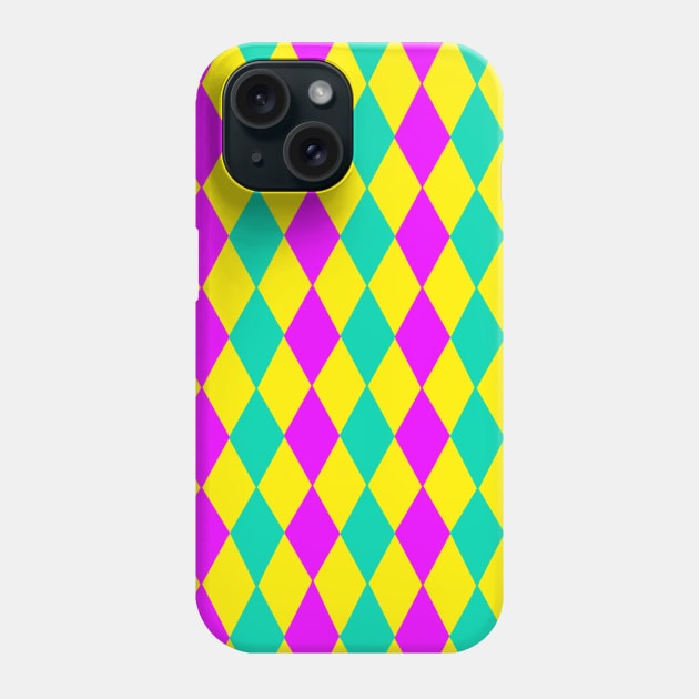 Teal, Purple Yellow Mardi Gras Diamond Harlequin Pattern Phone Case by Art by Deborah Camp