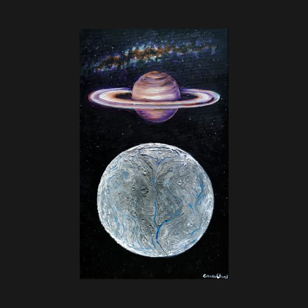 Saturn and Enceladus by CORinAZONe