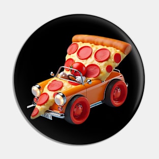 A slice of pizza driving a tiny pizza-shaped car Pin