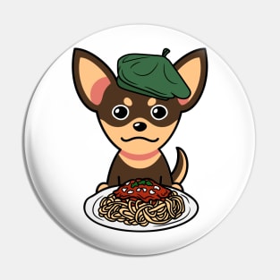 Cute small dog eating spaghetti Pin