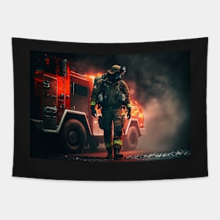 Firetruck on fire Tapestry