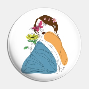 Girl With Colorful Flowers And Butterfly |  Positivity Pin