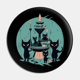 Modern Meows Atomic Age Black Kitschy Cats Pin