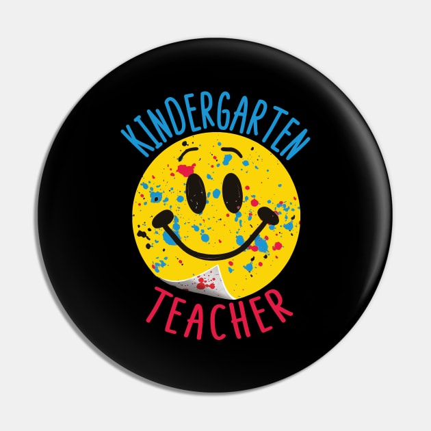 Kindergarten Teacher Paint Splattered Smiley Face Sticker Pin by Rocky Ro Designs