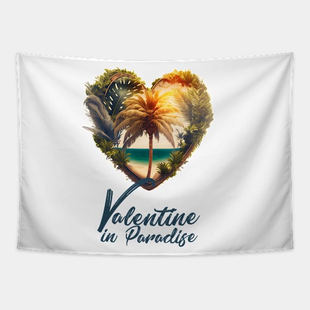 Tropical Valentine No.2: Valentine's Day in Paradise Tapestry by Puff Sumo