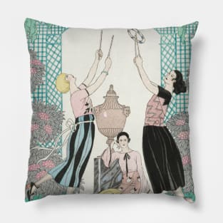 Vintage French Fashion Illustration - Le jeu de graces Pillow