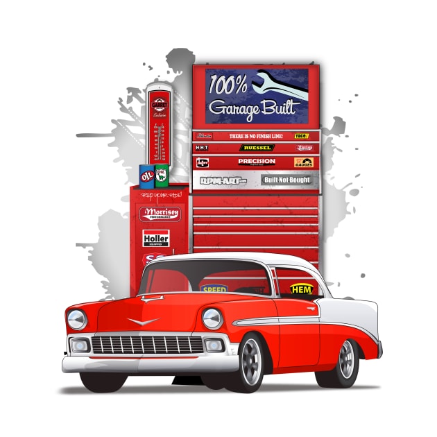 1956 Matador Red and White Chevy Bel Air Garage Built Print by RPM-ART