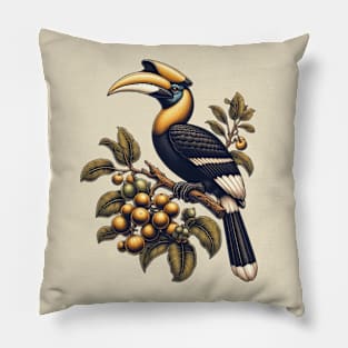 The Great Hornbill on Fig Tree, Vintage Pillow