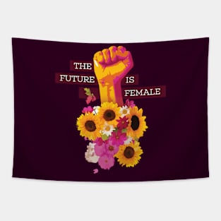 The Future is Female Power Fist Floral Tapestry