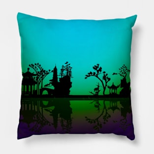 Asian Night Silhouettes Pillow