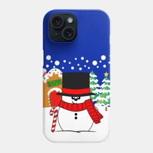 Jolly Christmas Snowman with a Top Hat and Candy Cane Phone Case