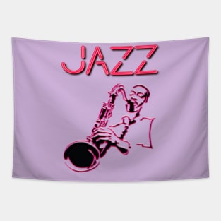 Jazz, Neon sign with Sax Player Tapestry