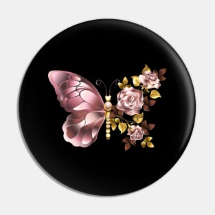 Flower Butterfly with Pink Gold Roses without blue leaves Pin