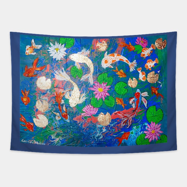 Beautiful Koi Fish and Waterlilies Tapestry by Casimirasquirkyart