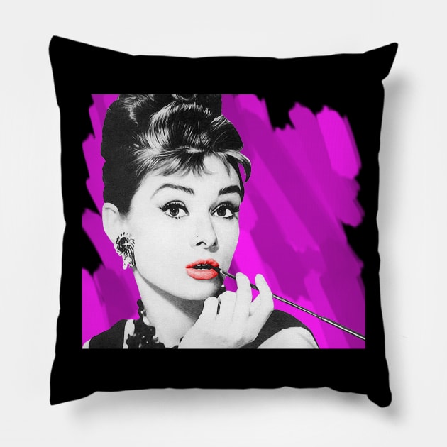 Audrey Hepburn 'Pink' Pillow by SiSuSiSu