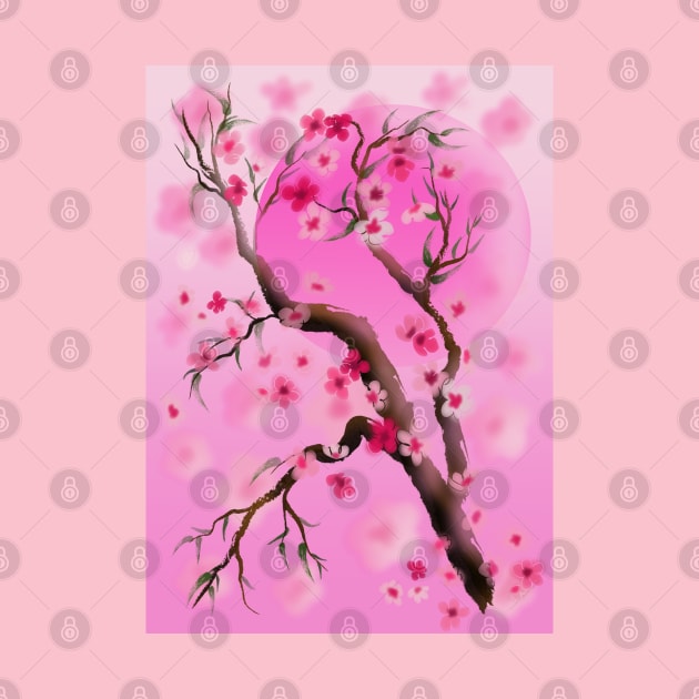 Deep pink sakura (cherry blossoms) sumi-e by cuisinecat