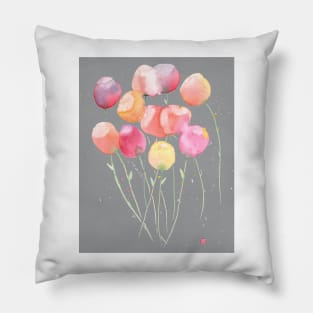 Loose Watercolor Tulip Illustration with an ultimate gray background Pillow