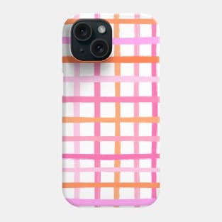 Multi Pink and Orange Free Hand Stripy Check Phone Case