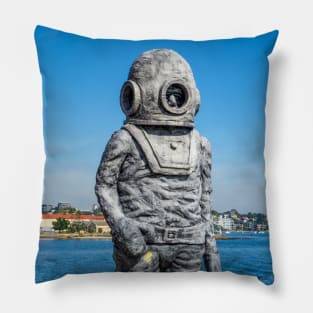 Old Deep Sea Diving Suit Statue, Cockatoo Island, Sydney, NSW, Australia Pillow