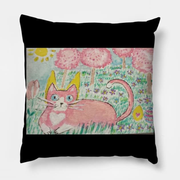 Pink kitty cat Pillow by SamsArtworks