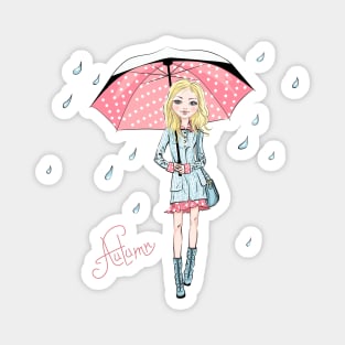 Fashion girl in autumn clothes with umbrella Magnet