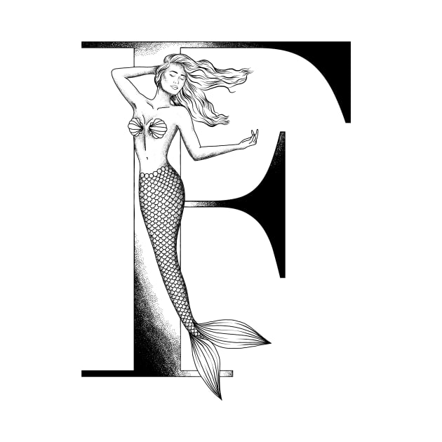 Mermaid Monogram F by Elizabeth Weglein Art