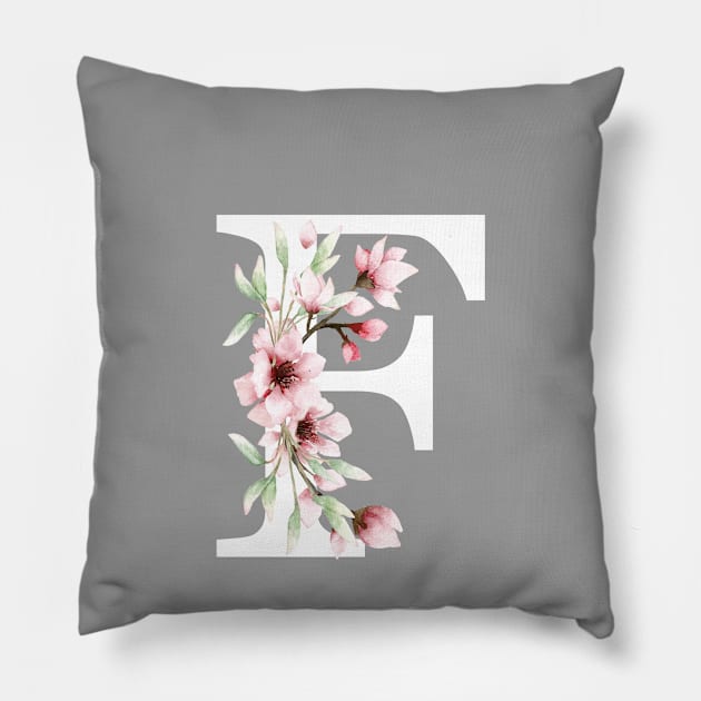 Letter F Monogram With Cherry Blossoms Pillow by thesnowwhyte