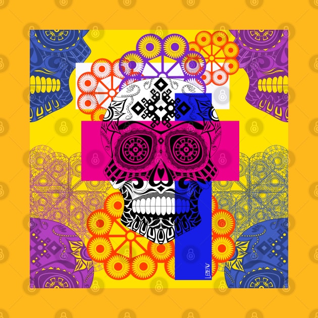 skull floral zentangle in picnic wallpaper art of the death and the love catrina by jorge_lebeau