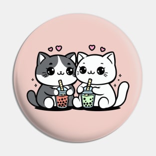 Cute Cats With Boba Tea Pin