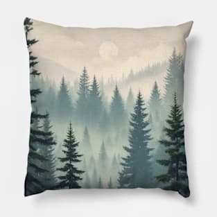 Misty forest in hipster vintage retro style Pillow