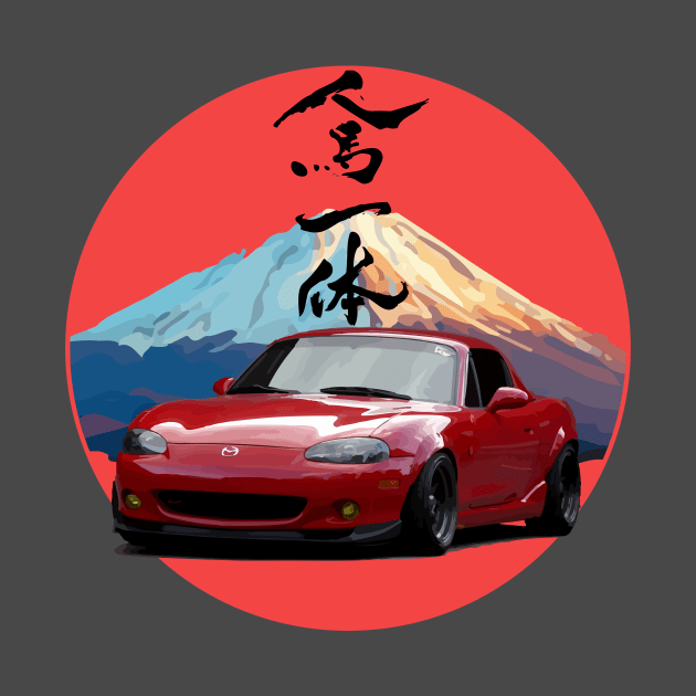 Red NB Mazda Miata/MX-5 - Mount Fuji Jinba Ittai Roadster Life by mudfleap