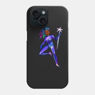 Black anime girl from outer space  ! beautiful  black girl with multi colored Afro hair, blue eyes, Cherry pink lips and dark brown skin. Hair love ! Phone Case