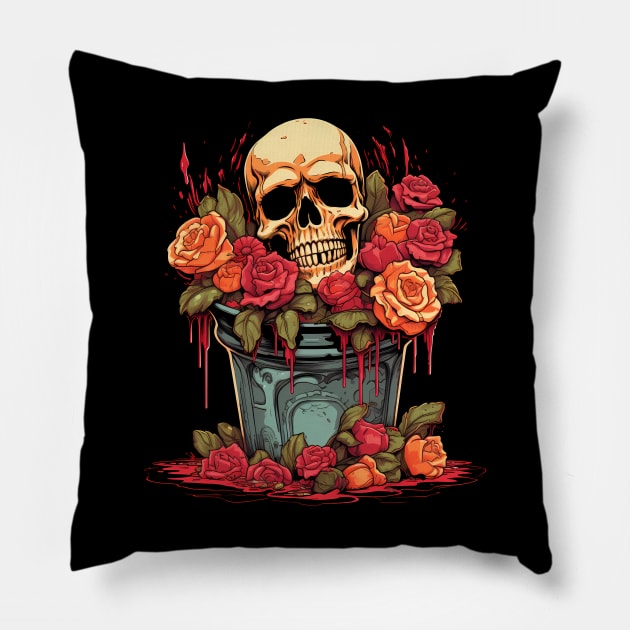 Spooky horror flower bouquet - Happy Halloween Pillow by Unelmoija