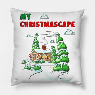 Christmas Log Cabin Winter Scene Gift V1 Pillow