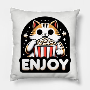 cute cat eat popcorn Pillow