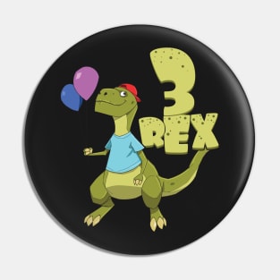 Kids Three Rex T-Rex Birthday 3 Year Old Girl Boy Kids graphic Pin