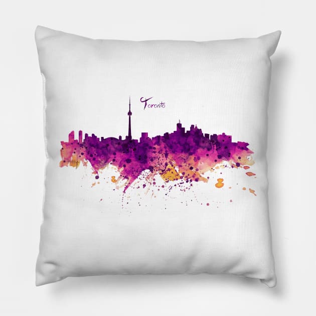 Toronto Watercolor Skyline Pillow by Marian Voicu
