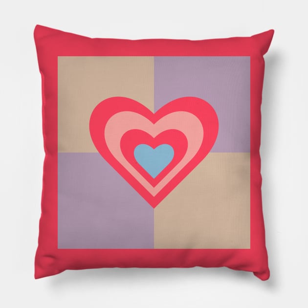 LOVE HEARTS CHECKERBOARD Retro Valentines in Red Pink Blue on Beige Lavender Purple Geometric Grid - UnBlink Studio by Jackie Tahara Pillow by UnBlink Studio by Jackie Tahara