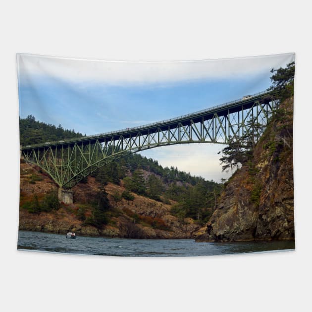 Deception Pass Bridge August - horizontal Tapestry by Viking Visual - Lori Svensen