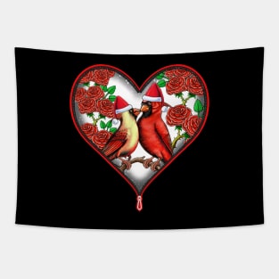 Christmas love Red Cardinal in love Tapestry