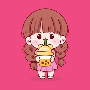 Cute kid girl holding bubble milk tea T-Shirt