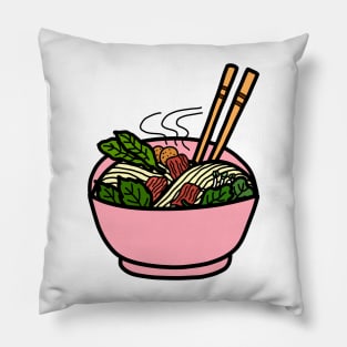 Pho. Vietnamese yellow noodle soup in a bowl. Asian food cuisine. Pillow