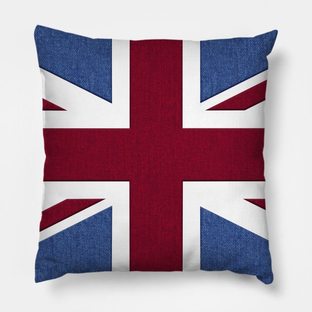 Denim style Union Flag (UK, Britain, British) Pillow by GerrardShuttleworthArt