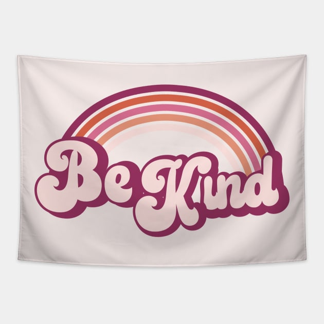 Pink Retro Rainbow - Be Kind Tapestry by Jitterfly