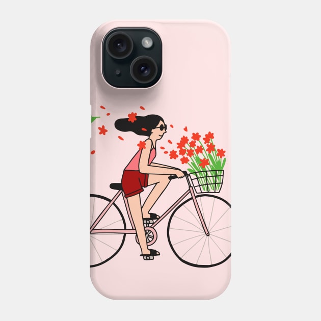 Girl Cycling with Flowers Phone Case by Ashleigh Green Studios