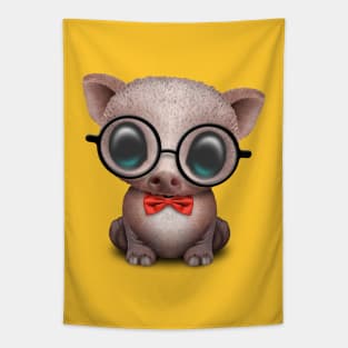 Cute Nerdy Pig Wearing Glasses and Bow Tie Tapestry