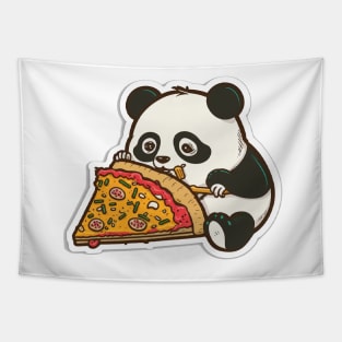 Cartoon Adorable Cute Panda Eats Pizza Tapestry