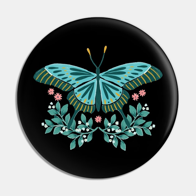 Cyan Butterfly Pin by YuanXuDesign