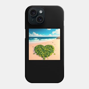 Heart Shaped Four Leaf Clover Patch On Beach 4 Phone Case